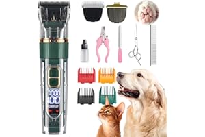 MED PRIDE Tondeuse chien,tondeuse pour chien professionnelle,tondeuse chat poils longs noeud,avec écran LED et 4 peignes de limite, réglage à 3 vitesses,étanche IPX7, nettoyage facile,tondeuse animaux(Vert)