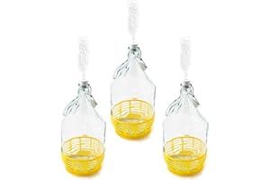 WYSKONT Bouteille bonbonne à col étroit avec couvercle pivotant, panier de protection, sas et bouchon pour la fabrication du vin, la fermentation, le stockage des boissons, verre transparent, 3 x 5 L