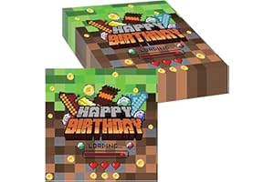 YSSGJK 20 Stück Pixel Servietten Kindergeburtstag, Pixel Kinder Geburtstag Servietten, Happy Birthday Servietten Kinder, Pixelmotiv Servietten Geburtstag Mädchen Jungen
