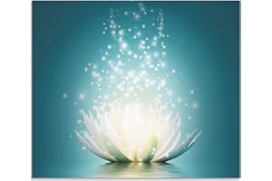 ARTland Spritzschutz Küche aus Alu für Herd Spüle 60x70 cm (BxH) Küchenrückwand mit Motiv Lotusblume Botanik Blumen Kunst Abstrakt Glitzer Türkis T9NM