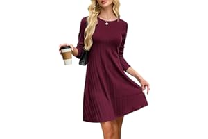 AUSELILY Kleid Herbst Damen Strickkleid Leichtes Winterkleider Damen Herbstkleid Langarm Kleid Elegantes Pulloverkleid Rundhalsausschnitt