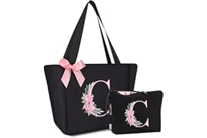 Vavabox Borsa tote personalizzata con iniziali dalla A alla Z, regalo impermeabile per donne, damigelle, mamma, insegnanti, amici