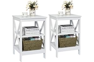 COSTWAY Stolik nocny 3 poziomy, zestaw 2 pomocniczych stolików pomocniczych, szafka nocna, stolik kawowy do sypialni, salonu, 40 x 40 x 61 cm (w kształcie litery X, biały)