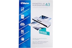 Waytex - Pack de 100 hojas plastificadoras A3 75 micras, acabado brillante, transparente