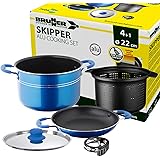 Brunner: Camping Kochgeschirr-Set Alu (Töpfe und Pfannen) – ø 18, 20, 22 oder 24-cm Skipper - 4 Personen, Beschichtet, Leicht