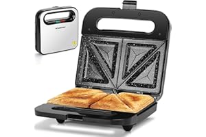 Aigostar - Sandwichera 2 Sandwiches, Revestimiento Cerámico Antiadherente, Control Automático de Temperatura 180-200℃, Luces Indicadoras, Asa de Toque Frío, Almacenamiento Vertical, 750W, Lamo Pro