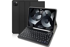 Yeegnar Tastatur Hülle für iPad Air 5 2022 & iPad Air 4 2020, QWERTZ German Bluetooth Tastatur, Hülle mit Tastatur Kompatibel mit iPad Pro 11 2022/2021/ 2020/2018, Schwarz (iPencil Nicht enthalten)