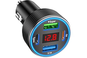 ANEXTIDE Zigarettenanzünder USB C, 4-Port USB-C Zigarettenanzünder Adapter, 12v USB Adapter Auto PD/QC Handy Auto Ladegerät with Voltmeter kfz Schnellladegerät für iPhone Samsung Telefon Tablets