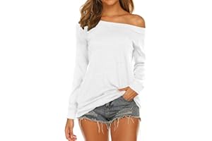 Lalala Longshirt Damen Oberteile Elegant Schulterfrei Tshirt Kurzarm/Langarm Bluse Tunika Shirts