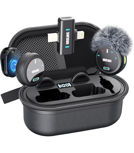 YEJATA Draadloze lavalier-microfoon met dubbele interface voor iPhone en Android | 25 m bereik, 40 uur oplaadhoesje, DSP ruisonderdrukking | mini- microfoon voor vlogging, livestreaming