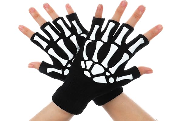 Bremorou Skeletthandskar Svart, Fingerlösa Benskelett Handskar För Halloween, Karneval, Fasching - Unisex Vuxna & Barn