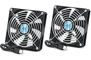 Rowiz 2pcs DC 5V 140mm (14cm) Cooling Fan with Protective Grille, USB Connected Cooler, Quiet Heat sink for Router PC CPU TV Box 140×140×25mm