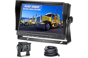 Hikity Telecamera di retromarcia con monitor LCD da 7" di backup per auto con visione notturna IP69 impermeabile con cavo da 15 m Telecamera AHD per auto camper/rimorchio/bus/furgone 12-24V