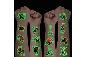HXLEUCRY Tattoo Kinder, 12 Blätter Leuchtendes Spiderman Temporary Tattoo Set für Jungen Mädchen Kindertattoos Wasserdicht für Geburtstagsgeschenke Kindergeburtstag Mitgebsel Festival Party Deko