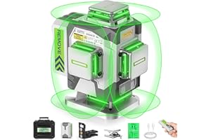 Huepar Pro Nivel láser autonivelante 4 x 360° herramienta de nivel láser de alta precisión, láser de nivel verde 4D para construcción, batería recargable de iones de litio de 8000 mAh, control remoto