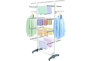 Todeco Séchoir à Linge Pliant à 4 Niveaux, Etendoir à Linge intérieur en Acier Inoxydable, Sèche-Linge Etendoir Pliable avec Barre Supérieure Extensible, Ailes réglables en Hauteur, Sarcelle