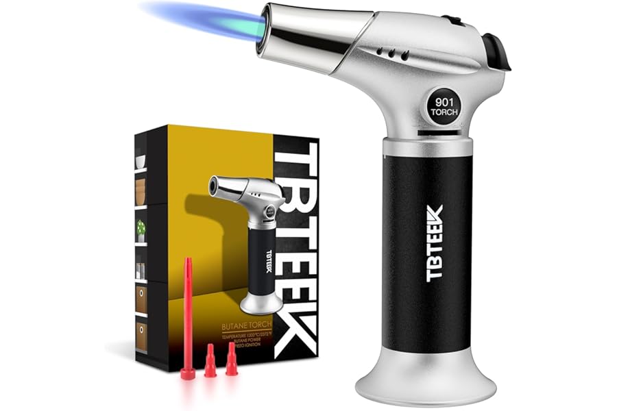 TBTeek Blow Torch, Fit All Tanks Kitchen Blow Torch with Safety Lock & Adjustable Flame for Cooking, BBQ, Baking, Brulee, Creme, DIY Soldering(Butane Not Included)