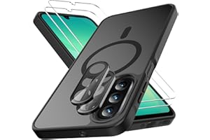 Ezanmull für Samsung Galaxy A26 5G Hülle Magnetisch Stoßfest, 2 Glas Bildschirm Schutzfolie + 2 Kamera Objektiv Schutzfolie, Transparente Anti-Fingerabdruck Hülle für Galaxy A26 5G (Schwarz)