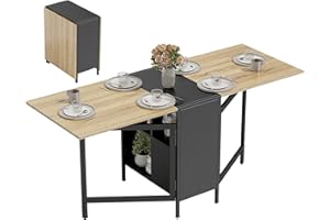 HOMCOM Mesa Plegable de Comedor, Mesa de Cocina Plegable, con Alas Abatibles, 4 Compartimentos, 3 Formas, hasta 4 Personas, para Salón, Espacio Pequeño, 169x60x75 cm, Natural Oscuro y Negro