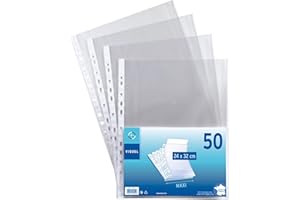 Viquel - Lot de 50 pochettes perforées 24x32 en plastique - Pochettes transparentes Maxi format - Bord renforcé - Fabriqué en France