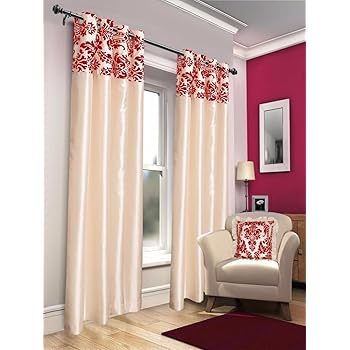 Ring Top Fully Lined Pair Eyelet Ready Made Curtains Red Black