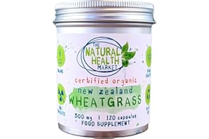 THE NATURAL HEALTH MARKET Organic New Zealand Wheatgrass Capsules 500mg 120 Capsule Tin - Grown and Processed in New Zealand • Soil Association Certified Organic - Plastic Free