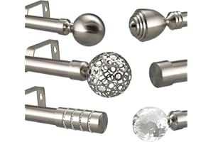 YHO 28mm Diameter Extendable Eyelet Metal Curtain Pole Metal Finials Brushed Chrome (1.2m - 2m Extendable, Sofia Finial)