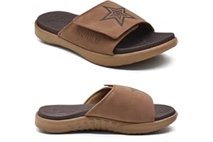 KuaiLu Claquette hommes sandales de sport pour hommes pantoufles Reglables en cuir soutien de la voûte plantaire sandales à bout ouvert chaussures de plage et piscine d'été