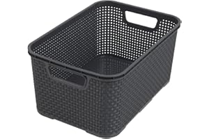 BRANQ HOME ESSENTIAL BranQ - Home essential universeller, multifunktionaler Korb in Rattan Design, Grösse M 10 l, BPA-frei Kunststoff PP, Anthrazit, 28,8x19,7x16,2 cm