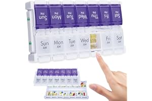 MERICARGO Weekly Pill Organizer 2 Times a Day, Easy Fill Large Pill Box 7 Day, Am Pm Medicine Organizer, Push Button Daily Pill Case for Vitamin, Fish Oil, Supplements