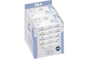 BIOLANE - Lingettes nettoyantes H2O à l'eau pour bébé - Lot de 12x72 (864 lingettes) - Peaux sensibles - Nettoie et protège, le visage et le siège - Sans rinçage - Dès la naissance