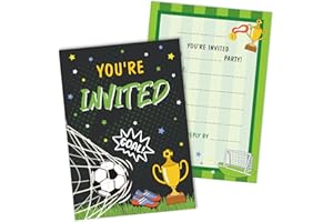 BETESSIN 20 Pcs Football Party Invited Card Kids Birthday Invitations Football Invites for Boy Girls Birthday Party Supply