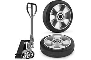PLODAXE Jeu de 2 roues de transpalette en caoutchouc 200 x 50 mm avec roulement à billes, roulettes de chariot élévateur, essieu 20 mm, pour transpalette, charge maximale : 1500 kg