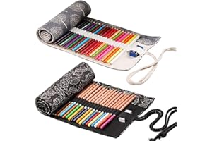 BEIFON 2pcs 36 Trous Toile Trousse à Enrouler Sac à Crayon Rouleaux Pochette de Crayons Trousse de Stylo Enveloppe de Crayons de Couleurs pour Garçon Fille Enfant Adolescent Adulte Étudiant Peintre