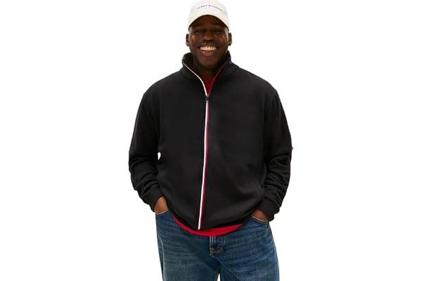 Tommy Hilfiger herr BT-GLOBAL RANDIG ZIP THROUGH-B MW0MW42064 tröja med dragkedja, svart, XXL, svart (svart), XXL