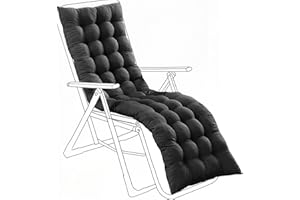 LSLIFE Sun Lounger Cushion, Garden Chair Thick Soft Cushions with Non-Slip Top, Recliner Chair Seat Pads Sunbed Cushion for Indoor Outdoor Garden Patio Beach (Black, 190 * 60 * 12 cm)