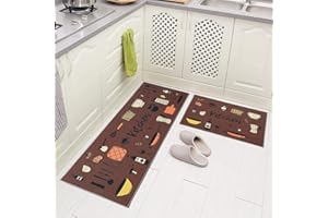 Carvapet 2 Pieces Kitchen Mat Rug Non Slip Washable Kitchen Floor Mat TPR Backing Runner Rug Set(Kitchen Coffee)