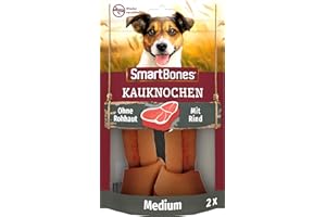 SmartBones Kauknochen Medium - Kausnack mit Rindfleisch Geschmack für mittelgroße Hunde, Knochen mit weicher Textur, ohne Rohhaut, 2 Stück