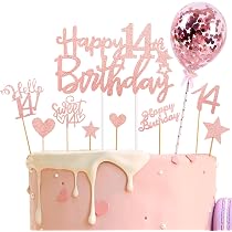 BRT Bearingshui Geburtstagsschärpe & Tiara Set – „It‘s My 14th Birthday“, Rotgold, Mit Strass-Krone & Cupcake-Topper – Für Mädchen-Partys