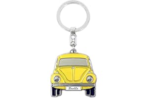 BRISA VW Collection - Porte-clés en métal émaillé Volkswagen avec Anneau, Accessoire de Porte-clés au Design Coccinelle/Beetle (Avant/Jaune)