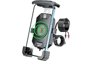 BRCOVAN Motorrad-Telefonhalterung mit USB C und kabellosem Ladegerät, Einhandbedienung, Motorrad-Telefonhalterung mit Aluminiumlegierungsmontagebasis für 10,2 cm Lenker