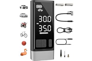EBOSSOM Compresseur à Air Portatif,compresseur 10,3Bar,Pompe à air multifonction à moteur bicylindrique avec 2500 mAh,Kit d'urgence pour véhicules lourds,pick-ups,moto,Avec LED et fonction d'arrêt automatique
