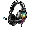 Ozeino Gaming Headset for PS5 PS4 PC Xbox Switch, Noise Cancelling Gaming Headset with Microphone, RGB Light, Self-Adjustable
