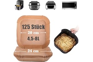 GOAUS Backpapier für Heißluftfritteuse 4,5 bis 8L, Airfryer Backpapier Schalen 20-24 cm, 125 Stück Air Fryer Baking Paper Zubehör Papier für Ninja, Cosori, Tefal, Philips, XL XXL und mehr