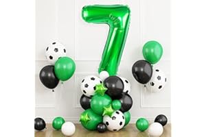 DAGELAR Football Balloons 7th Birthday Decorations for Boy, Soccer Birthday Party Decorations with Dark Green Number Balloon 7, Black Green White Balloons for World Cup Football Sports Theme Party Supplies