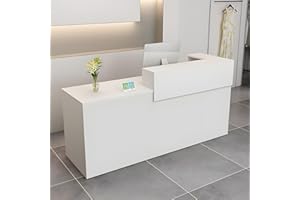 CCUKTFN Bancone Reception Moderno in Legno con Ripiani e Cassetti, 100–180 cm Bancone Negozio, Bancone da Accoglienza per Ufficio, Salone, Negozio, Hotel, Studio Professionale Bianco/Destra 100x100x60cm
