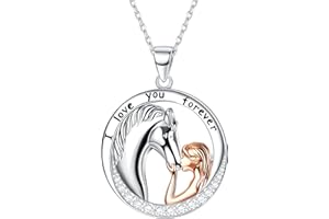 Diamday Pferd Halskette für Mädchen Runde Anhänger Halskette Mädchen mit Pferd Geschenke für Frauen Mädchen Pferdeliebhaber Schmuck mit I Love You Forever