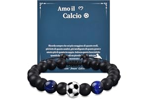 VGWON Regali Braccialetto di Calcio per Ragazzi, Regali di Compleanno e Natale per Ragazzo, Regali per Figli, Nipoti e Fratelli, Braccialetto di Calcio in Pietra Naturale 3D