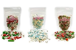 Sprinkletti - Christmas cake decorations, 3 x 30g. A beautiful collection of Christmas sprinkle mixes perfect for decorating all your cakes & bakes. Ho Ho Ho! Jingle & Frosty Sprinkletti.