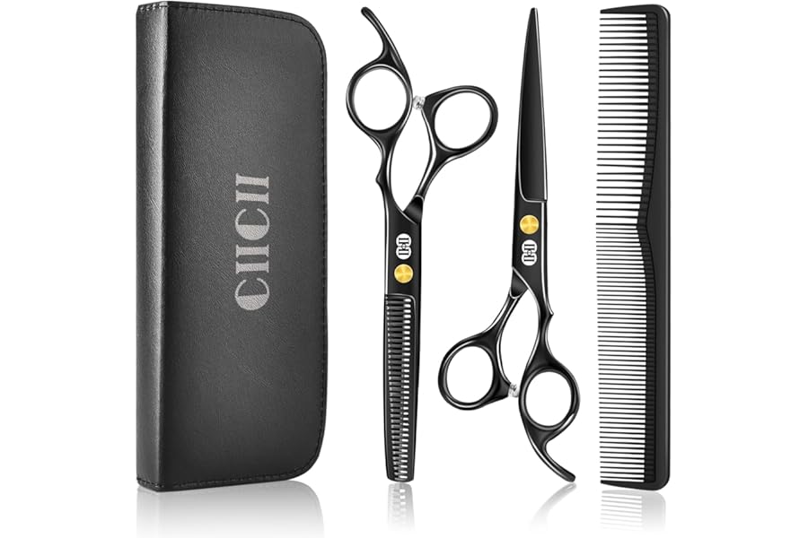 CIICII Hair Cutting Scissors Shears Kit, Professional Barber Haircut Scissors Set (6.7 Inch Hair Beard Hairdressing Trimming Haircutting Thinning Shears) for Men Women Hairdresser Home Salon (Black)